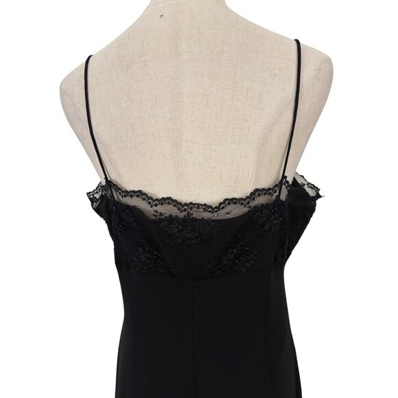 Evan Picone Dress Black Slip Lace And Beading Sz 14 Midi Romantic Goth - Picture 7 of 10